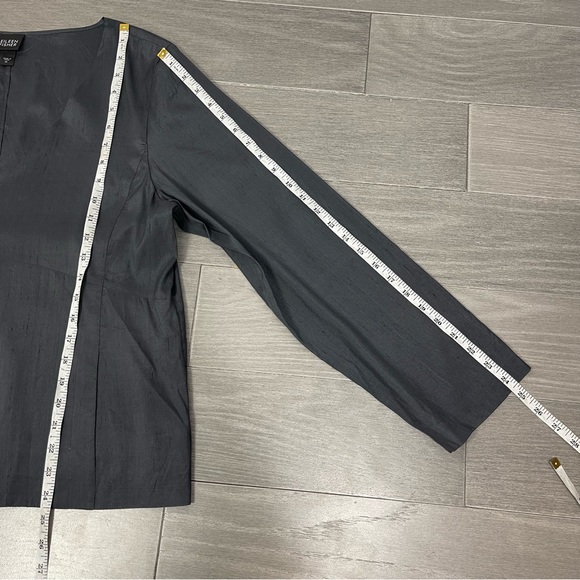 Eileen Fisher Raw Silk Blazer Lightweight Jacket Gunmetal Gray XL Lagenlook Boho - Picture 16 of 16